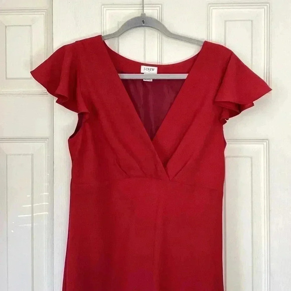 J Crew Sleeveless Red V Neck Midi Dress with side zipper Size 6 - Picture 2 of 5